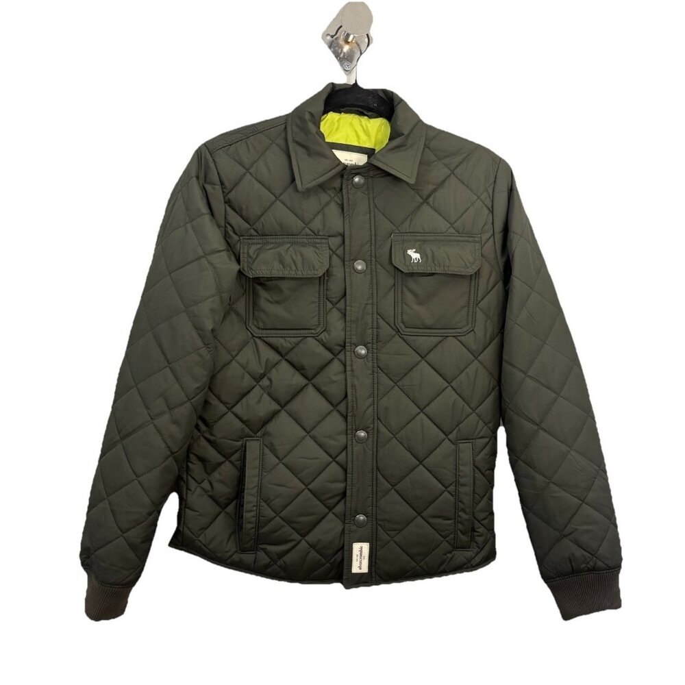 Abercrombie Kids Size XL 16 Quilted Jacket Hunter Green Snaps Lined Pockets